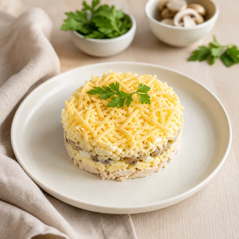 Салат из грибов и курицы — фото готового блюда