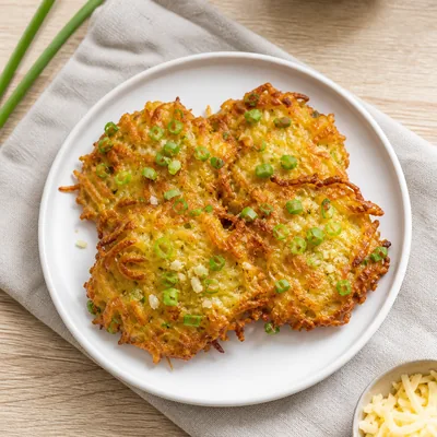 Картофельные драники с сыром, зелёным луком и чесноком (в духовке) — рецепт с фото